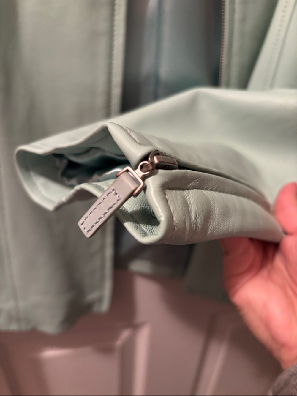 Pamela McCoy Mint Green Leather Zip Jacket - Picture 4 of 9